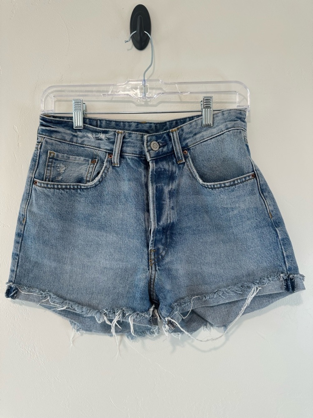 High Waist Denim Cutoff Shorts Distressed Raw Hem Festival Size 6 - Picture 3 of 7